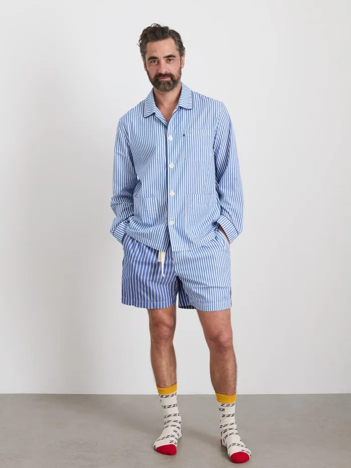 Alex Mill Pajamas Slippers Men P039jimmies Sleep Short In Stripe Classic Blue Mixed Stripe