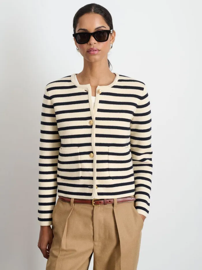 Alex Mill Sweaters Women Paris Sweater Jacket In Stripe Creamnavy