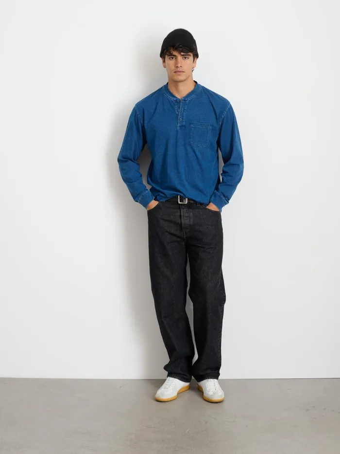Alex Mill Tees Polos Men Alan Henley In Indigo Slub Cotton Indigo