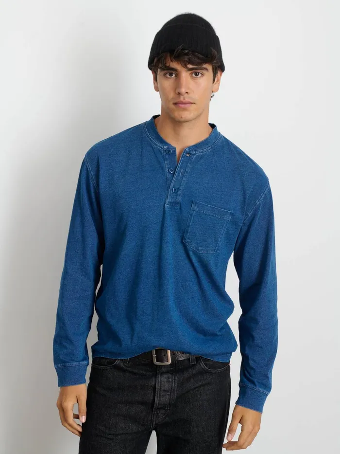 Alex Mill Tees Polos Men Alan Henley In Indigo Slub Cotton Indigo