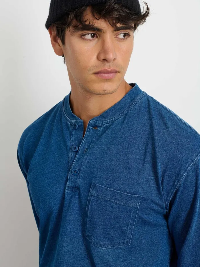 Alex Mill Tees Polos Men Alan Henley In Indigo Slub Cotton Indigo