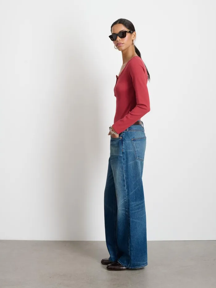 Alex Mill Tees Tanks Women Everyday Ribbed Henley Brick Red Alex Mill Tees Tanks Women Everyday Ribbed Henley Brick Red