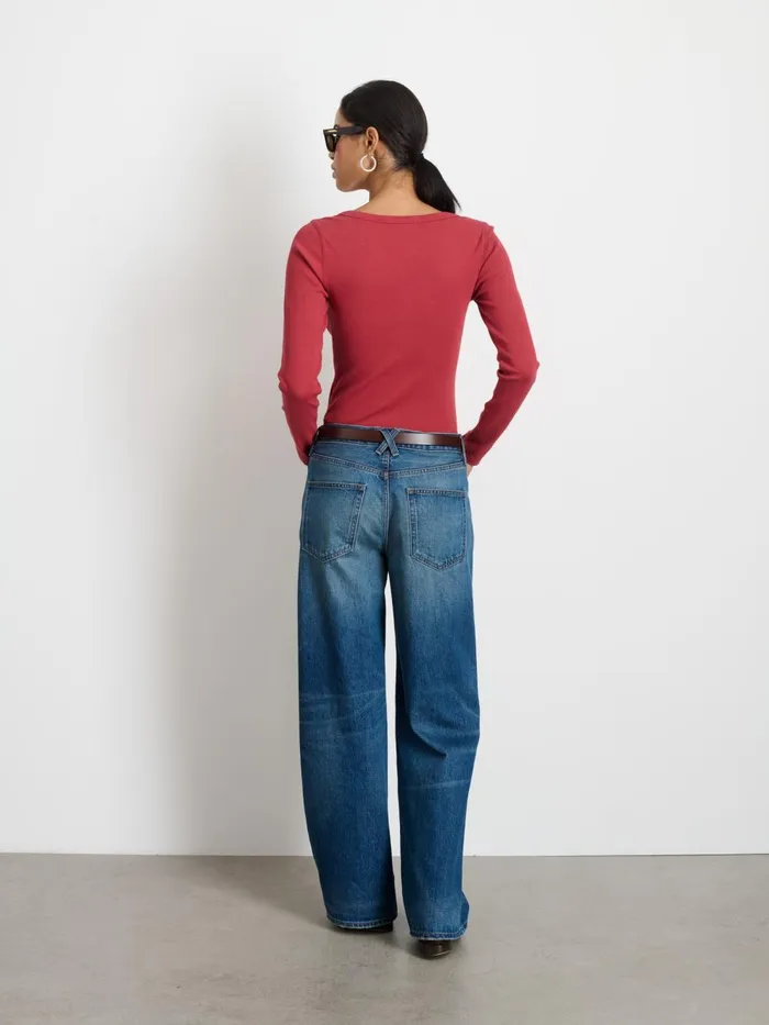 Alex Mill Tees Tanks Women Everyday Ribbed Henley Brick Red Alex Mill Tees Tanks Women Everyday Ribbed Henley Brick Red