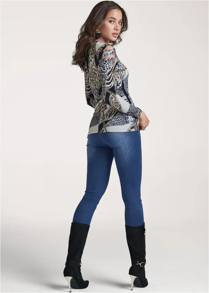 ANIMAL PRINT STRAPPY TOP Black Multi Women VENUS Night Out Tops