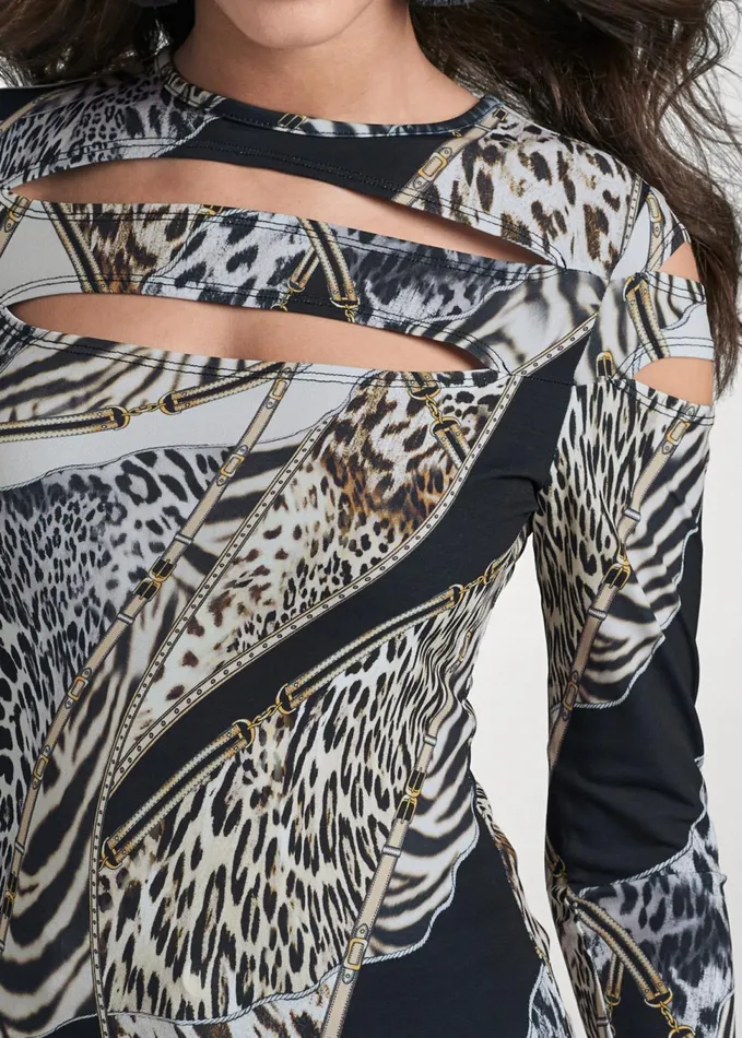 ANIMAL PRINT STRAPPY TOP Black Multi Women VENUS Night Out Tops