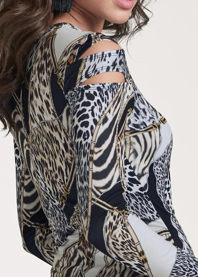ANIMAL PRINT STRAPPY TOP Black Multi Women VENUS Night Out Tops