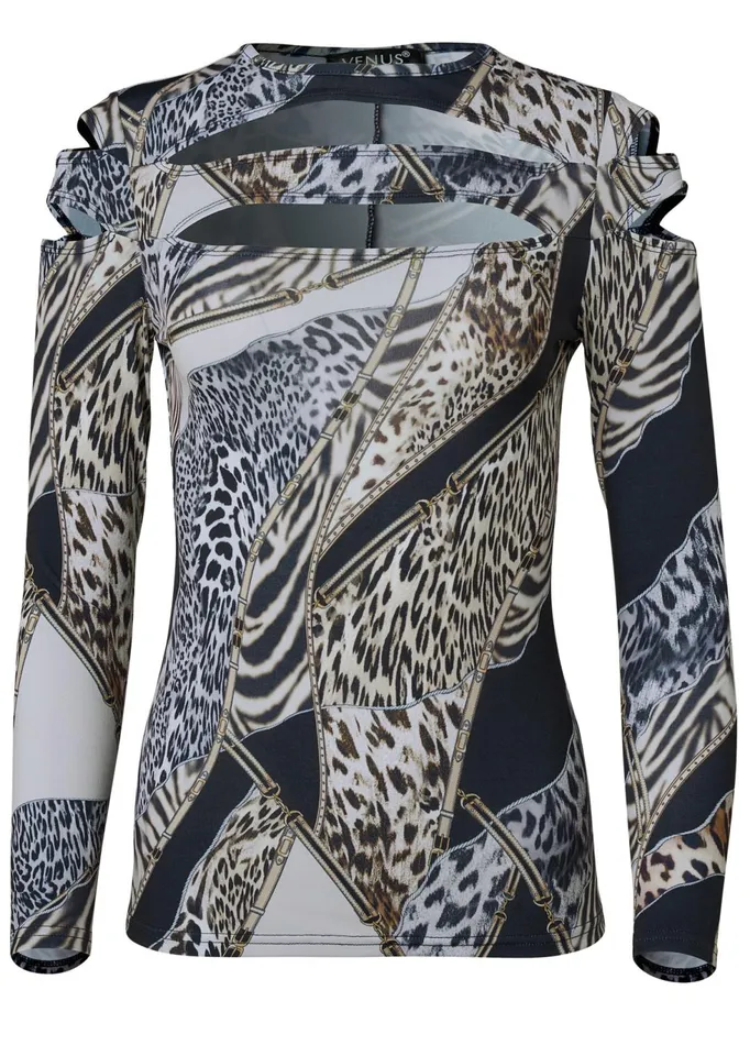 ANIMAL PRINT STRAPPY TOP Black Multi Women VENUS Night Out Tops