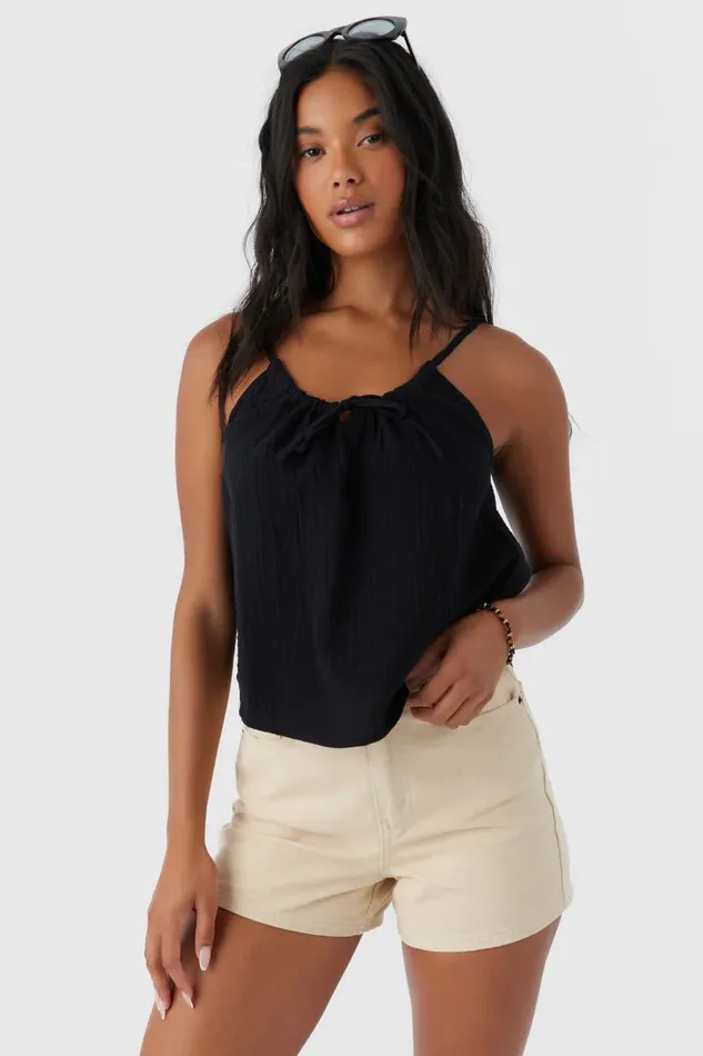 ANYA CRINKLE DOUBLE GAUZE TANK TOP Black Women O039NEILL Collections