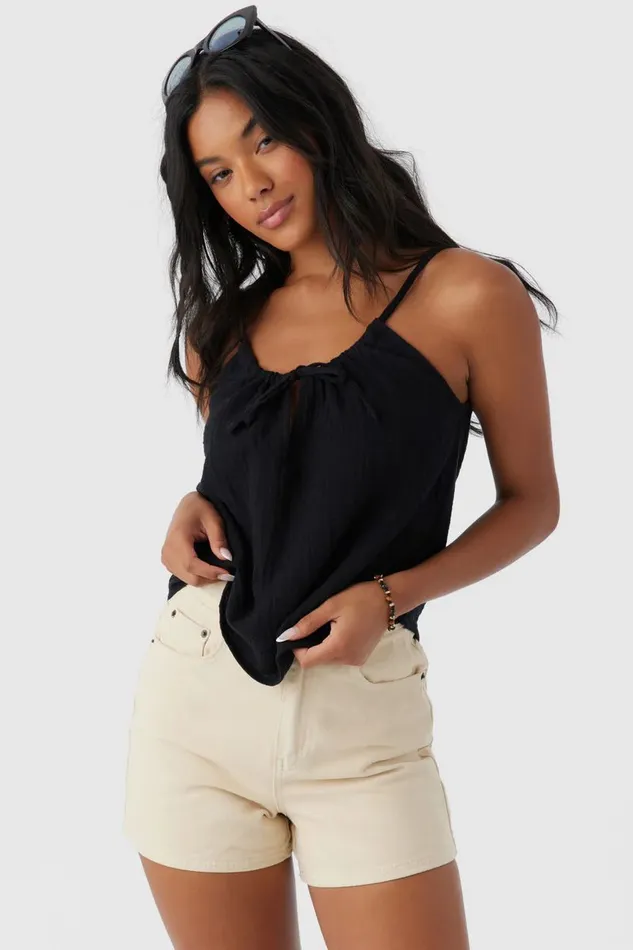 ANYA CRINKLE DOUBLE GAUZE TANK TOP Black Women O039NEILL Collections