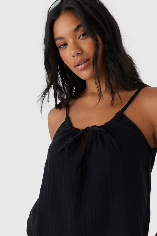 ANYA CRINKLE DOUBLE GAUZE TANK TOP Black Women O039NEILL Collections