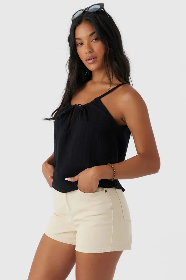 ANYA CRINKLE DOUBLE GAUZE TANK TOP Black Women O039NEILL Collections