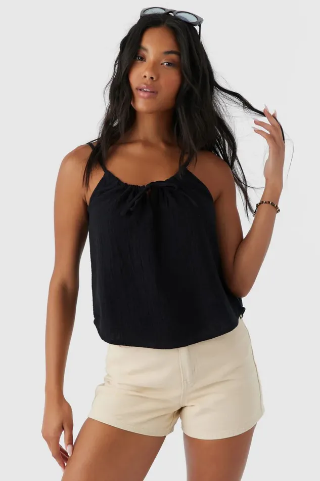 ANYA CRINKLE DOUBLE GAUZE TANK TOP Black Women O039NEILL Collections