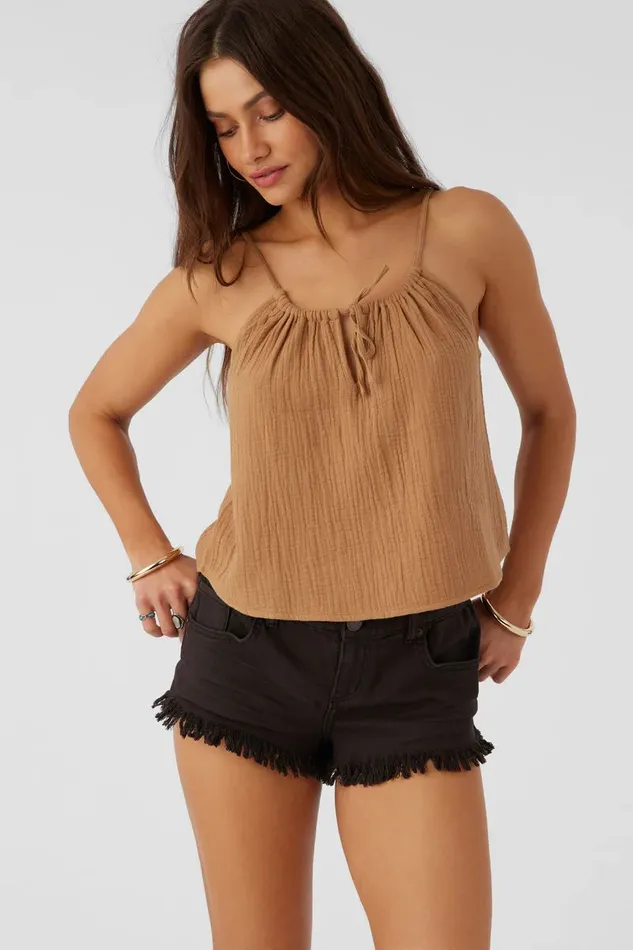 ANYA CRINKLE DOUBLE GAUZE TANK TOP Tobacc Brw Women O039NEILL Collections