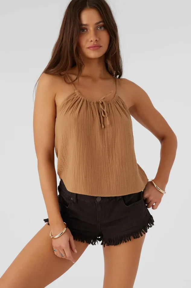 ANYA CRINKLE DOUBLE GAUZE TANK TOP Tobacc Brw Women O039NEILL Collections