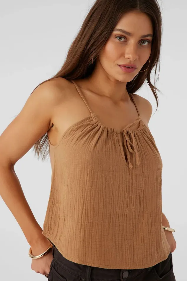 ANYA CRINKLE DOUBLE GAUZE TANK TOP Tobacc Brw Women O039NEILL Collections