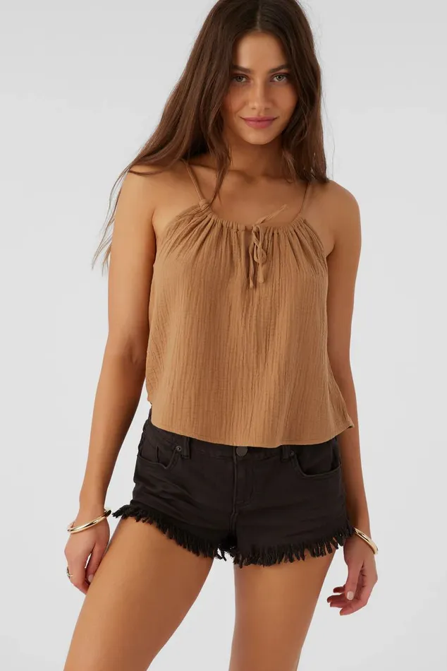 ANYA CRINKLE DOUBLE GAUZE TANK TOP Tobacc Brw Women O039NEILL Collections