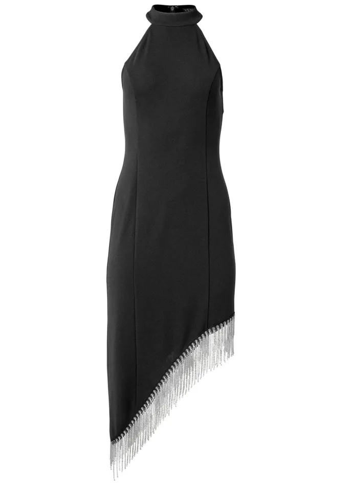 ASYMMETRICAL FRINGE DRESS Black Women VENUS Midi Dresses