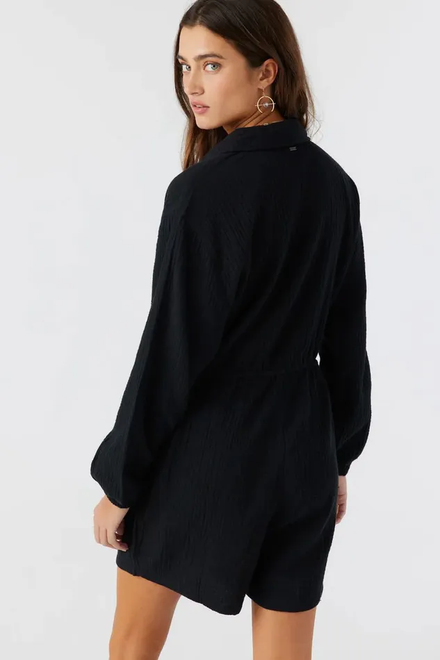 AVALA COTTON CRINKLE DOUBLE GAUZE ROMPER Black Women O039NEILL Clothing