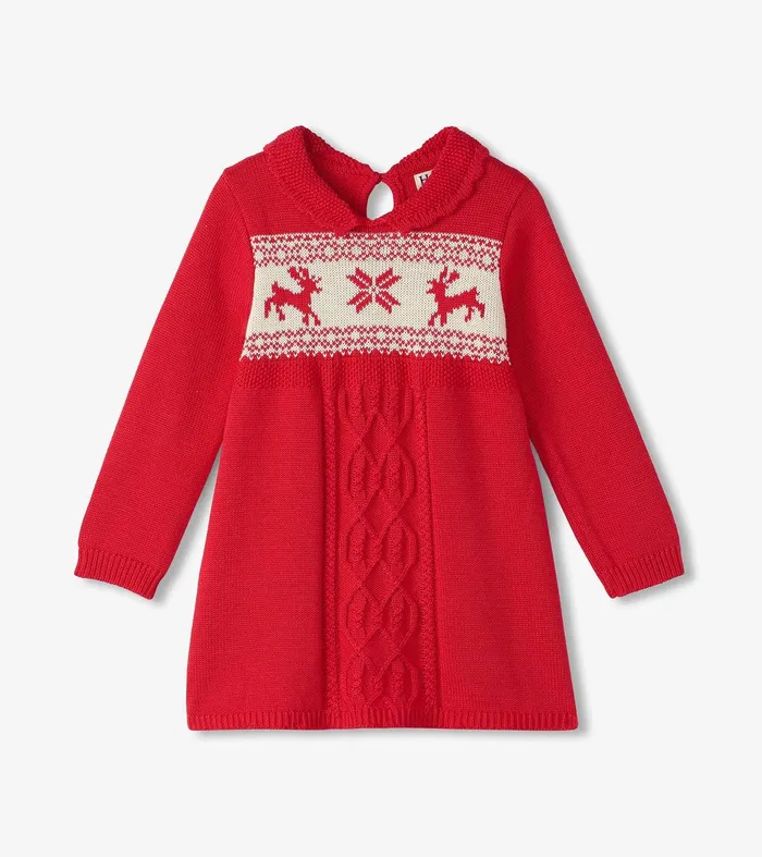 Baby and Toddler Holiday Cable Knit Sweater Dress Hatley