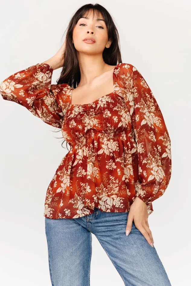 Baltic Born Blouses Shirts Women Fenna Smocked Top Rust Floral