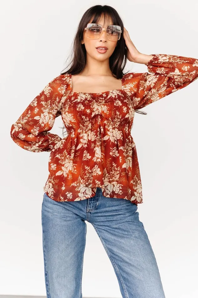 Baltic Born Blouses Shirts Women Fenna Smocked Top Rust Floral Baltic Born Blouses Shirts Women Fenna Smocked Top Rust Floral