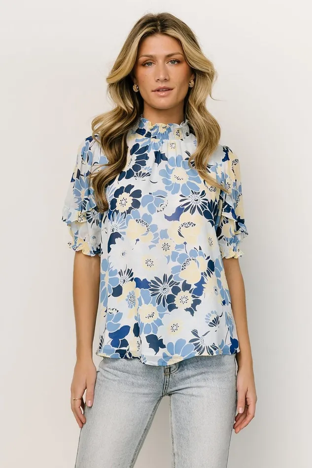 Baltic Born Blouses Shirts Women Lisa Ruffle Sleeve Top Blue Floral