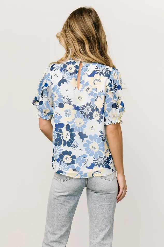 Baltic Born Blouses Shirts Women Lisa Ruffle Sleeve Top Blue Floral Baltic Born Blouses Shirts Women Lisa Ruffle Sleeve Top Blue Floral