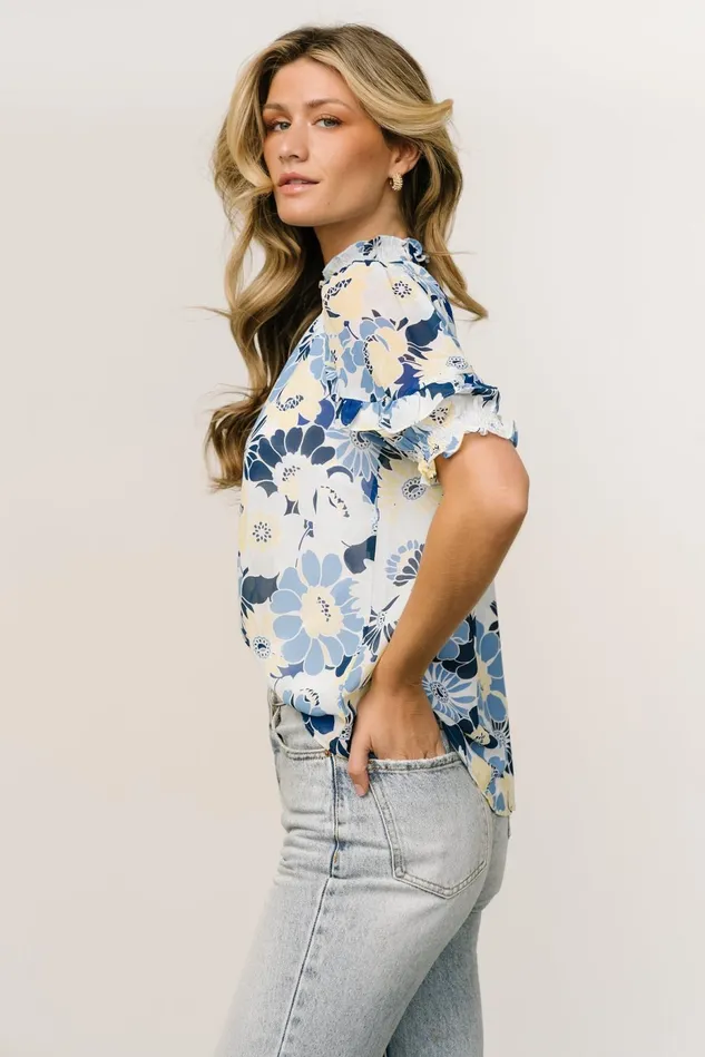 Baltic Born Blouses Shirts Women Lisa Ruffle Sleeve Top Blue Floral Baltic Born Blouses Shirts Women Lisa Ruffle Sleeve Top Blue Floral
