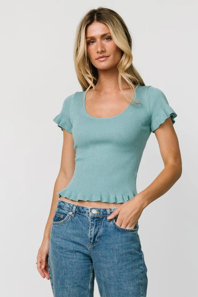 Baltic Born Blouses Shirts Women Paley Ribbed Top Caribbean Blue Baltic Born Blouses Shirts Women Paley Ribbed Top Caribbean Blue