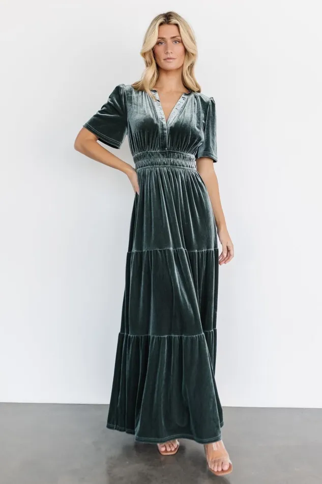Baltic Born Bump Friendly Women Artemis Velvet Maxi Dress Eucalyptus