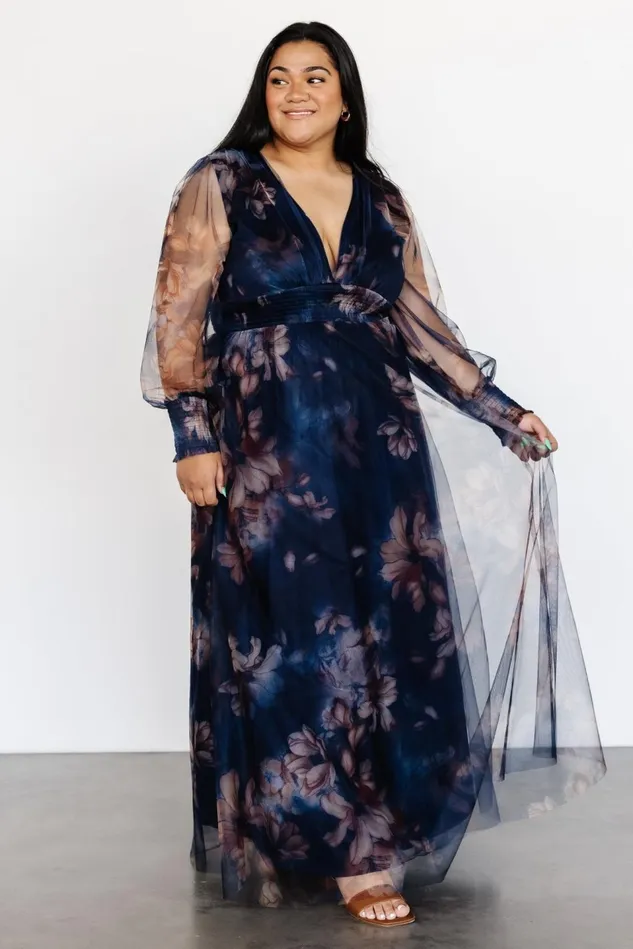 Baltic Born Bump Friendly Women Layla Tulle Maxi Dress Dark Blue Floral