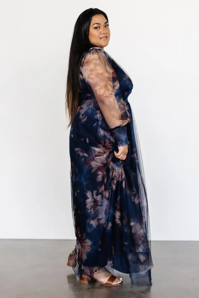 Baltic Born Bump Friendly Women Layla Tulle Maxi Dress Dark Blue Floral