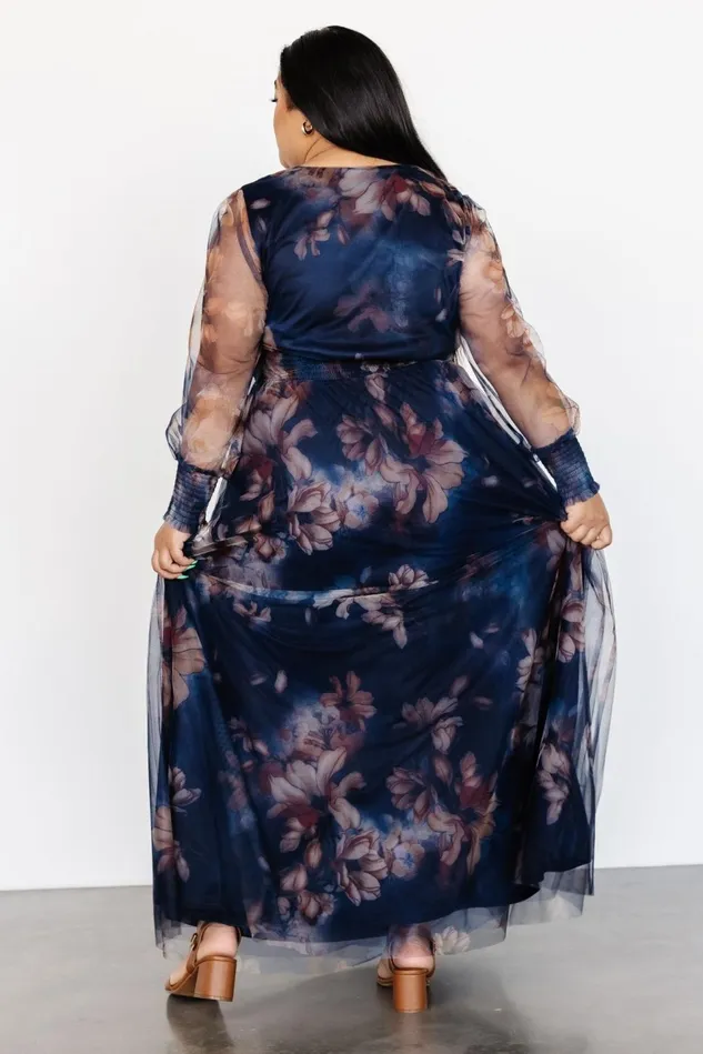 Baltic Born Bump Friendly Women Layla Tulle Maxi Dress Dark Blue Floral