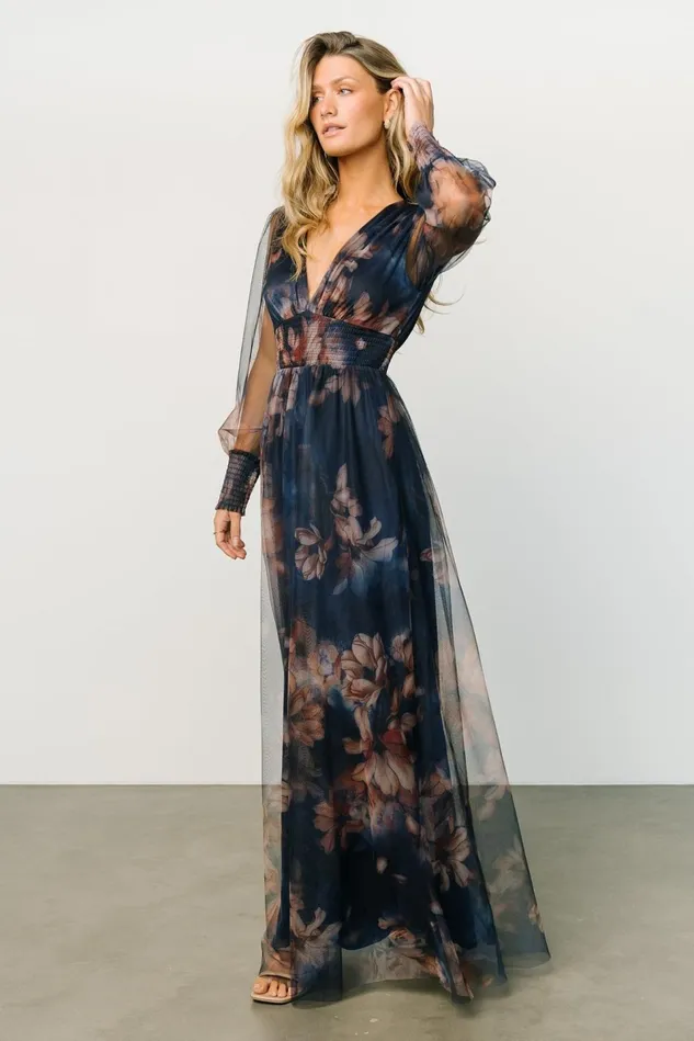 Baltic Born Bump Friendly Women Layla Tulle Maxi Dress Dark Blue Floral