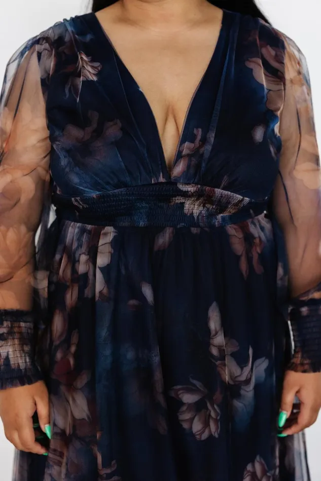 Baltic Born Bump Friendly Women Layla Tulle Maxi Dress Dark Blue Floral