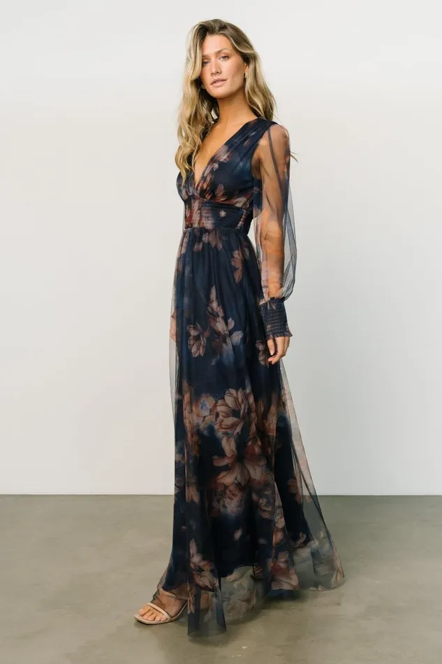 Baltic Born Bump Friendly Women Layla Tulle Maxi Dress Dark Blue Floral