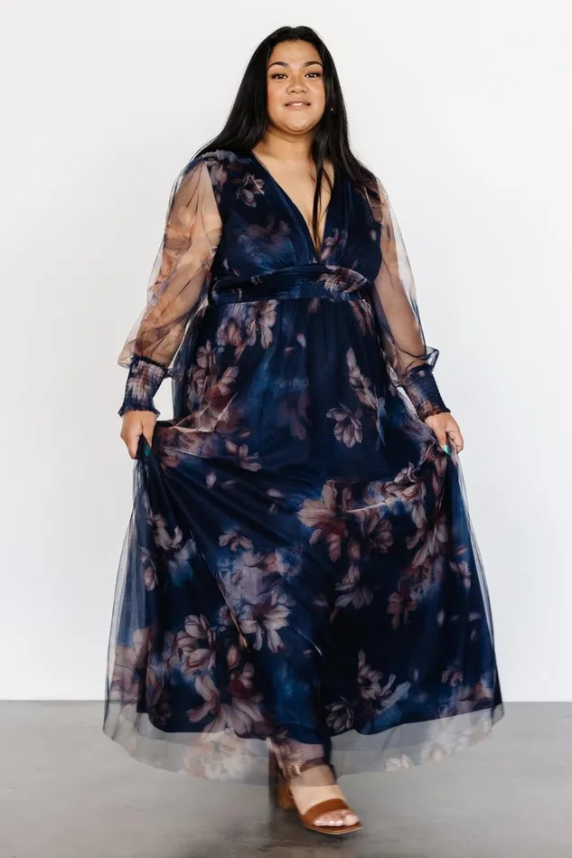 Baltic Born Bump Friendly Women Layla Tulle Maxi Dress Dark Blue Floral