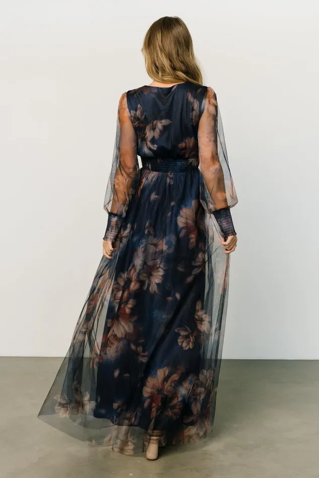Baltic Born Bump Friendly Women Layla Tulle Maxi Dress Dark Blue Floral