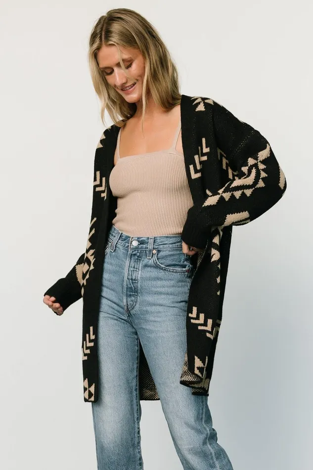 Baltic Born Cardigans Women Hays Oversized Cardigan Black Tan Baltic Born Cardigans Women Hays Oversized Cardigan Black Tan