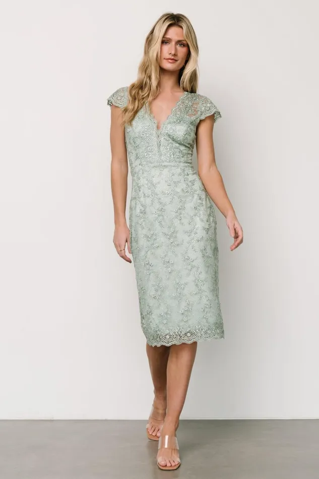 Baltic Born Embellished Sequin Women Oriana Embossed Shimmer Midi Dress Sage