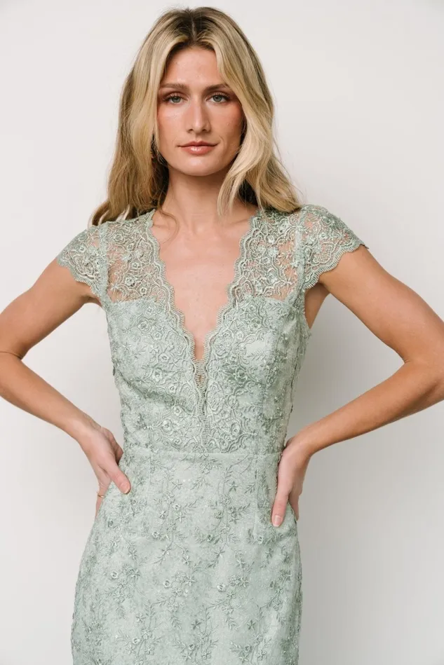Baltic Born Embellished Sequin Women Oriana Embossed Shimmer Midi Dress Sage Baltic Born Embellished Sequin Women Oriana Embossed Shimmer Midi Dress Sage