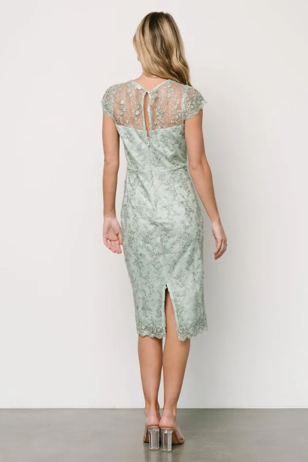 Baltic Born Embellished Sequin Women Oriana Embossed Shimmer Midi Dress Sage Baltic Born Embellished Sequin Women Oriana Embossed Shimmer Midi Dress Sage