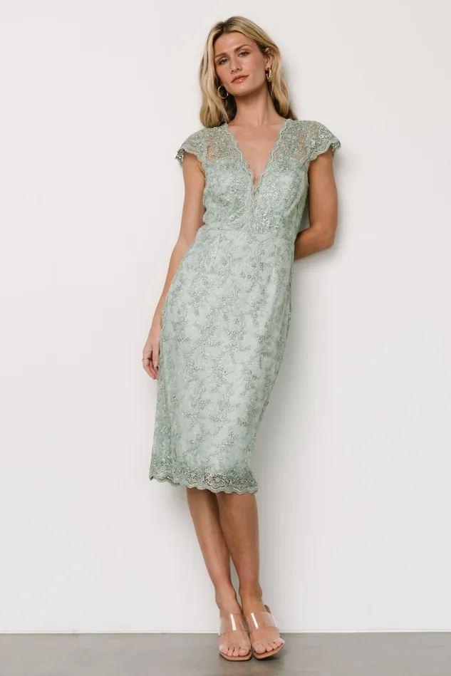 Baltic Born Embellished Sequin Women Oriana Embossed Shimmer Midi Dress Sage Baltic Born Embellished Sequin Women Oriana Embossed Shimmer Midi Dress Sage