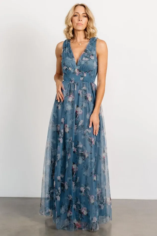 Baltic Born Maxi Dresses Women Kamila Tulle Maxi Dress Blue Multi Floral