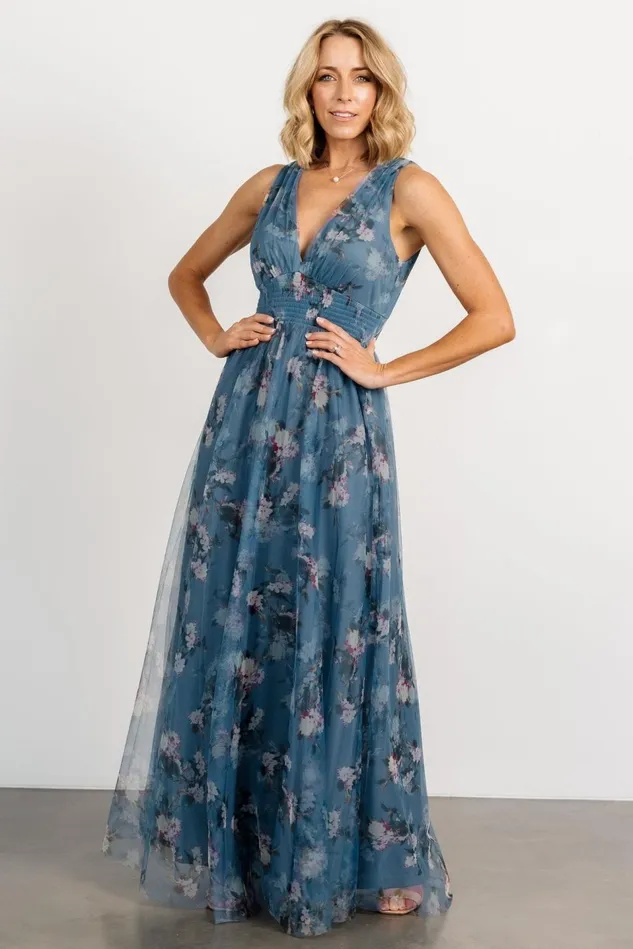 Baltic Born Maxi Dresses Women Kamila Tulle Maxi Dress Blue Multi Floral