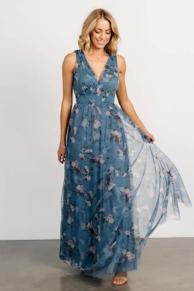 Baltic Born Maxi Dresses Women Kamila Tulle Maxi Dress Blue Multi Floral