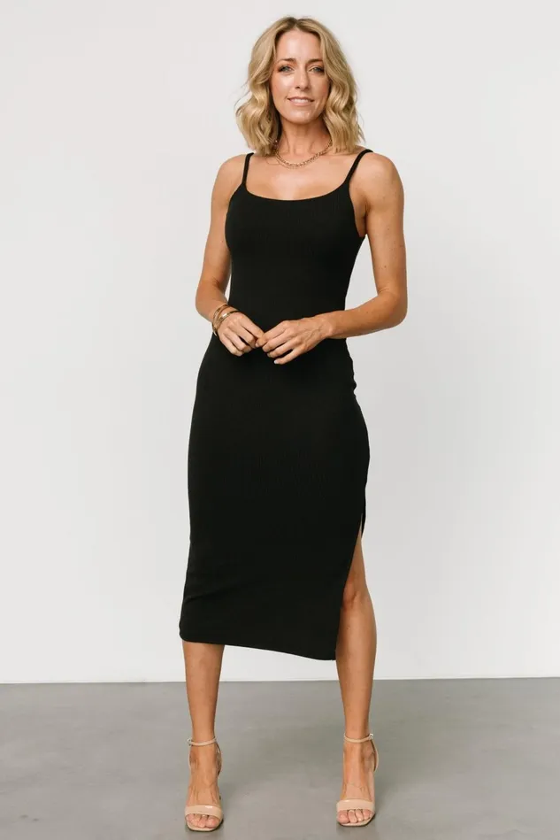 Baltic Born Midi Dresses Women Claremont Ribbed Dress Black Baltic Born Midi Dresses Women Claremont Ribbed Dress Black