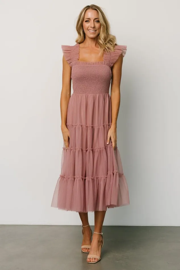 Baltic Born Midi Dresses Women Emma Smocked Tulle Dress Dusty Rose