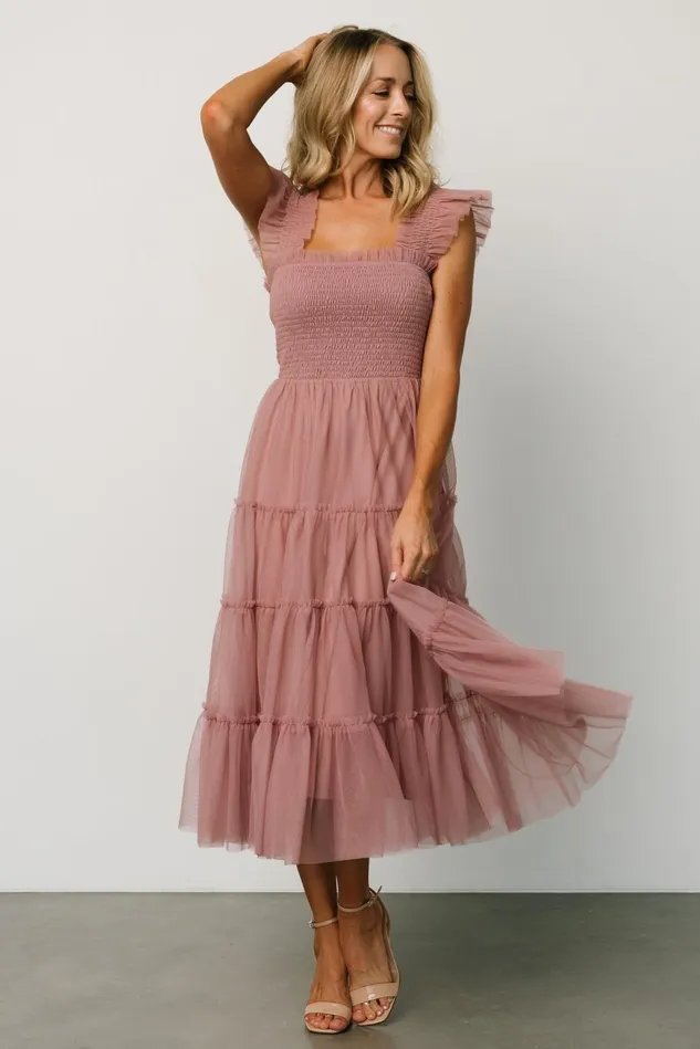 Baltic Born Midi Dresses Women Emma Smocked Tulle Dress Dusty Rose Baltic Born Midi Dresses Women Emma Smocked Tulle Dress Dusty Rose