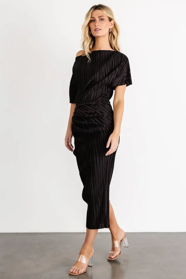 Baltic Born Midi Dresses Women Winslow Pleated Midi Dress Black Baltic Born Midi Dresses Women Winslow Pleated Midi Dress Black